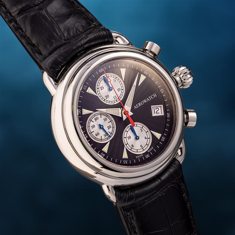 Swiss-Made Valjoux Chronograph (Silver and Black Face)